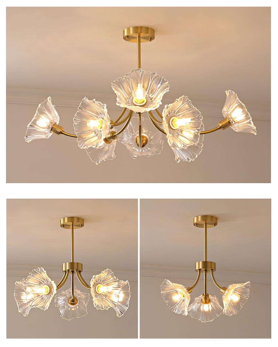 Lustra Chandelier en Verre Fleur avec Finition Laiton - Neutralighting