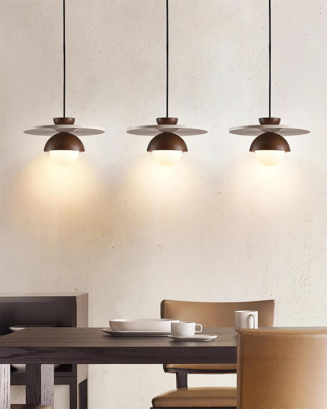 Virelli Lampe Pendante Globe en Verre Disque en Travertin Bois de Noyer Naturel - Neutralighting