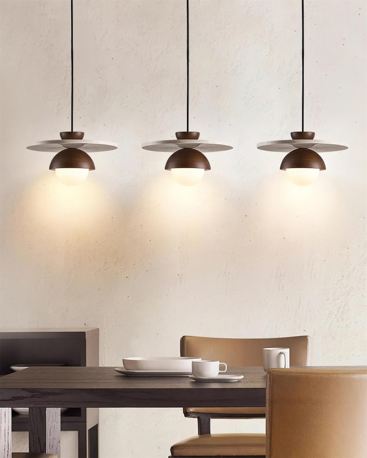 Virelli Lampe Pendante Globe en Verre Disque en Travertin Bois de Noyer Naturel - Neutralighting