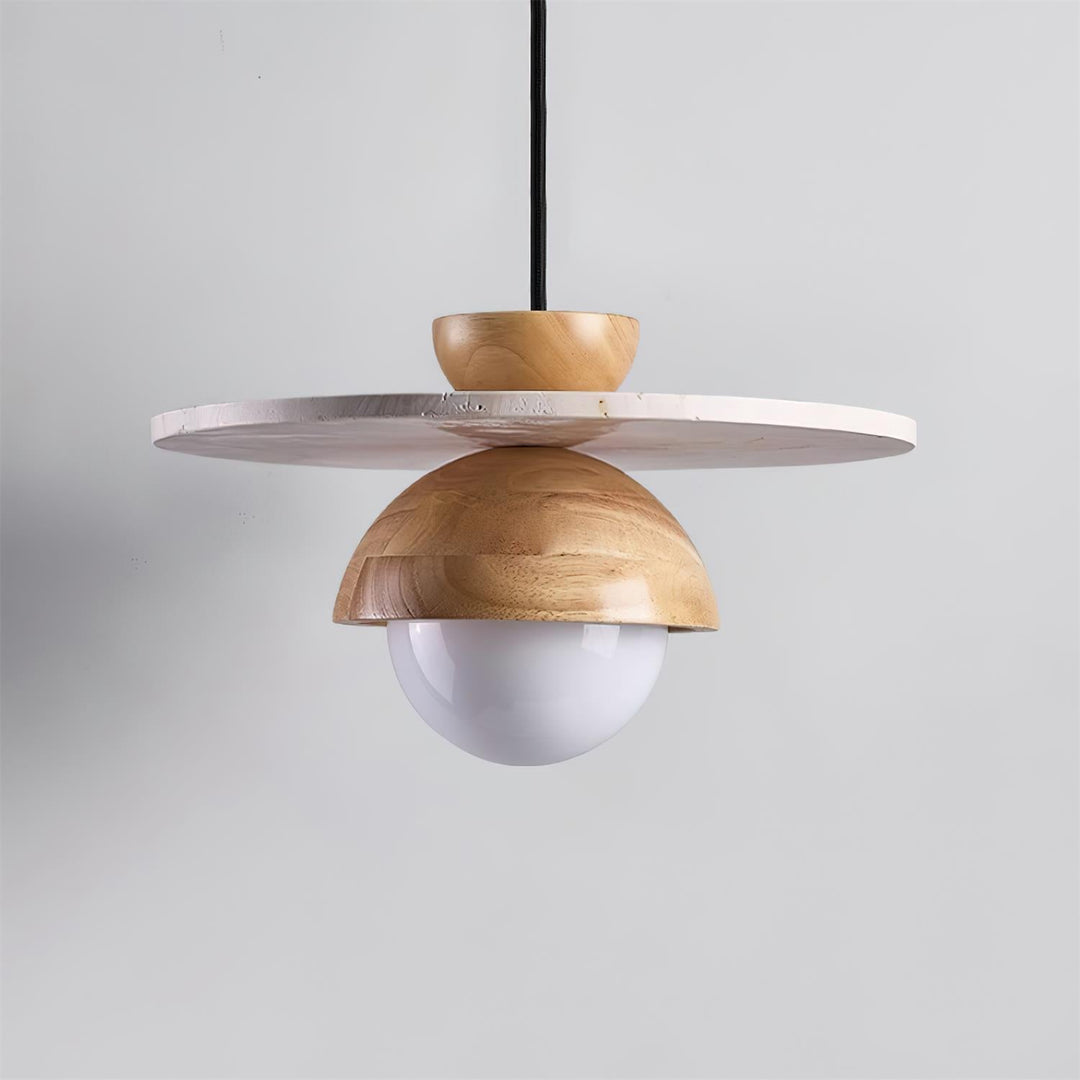 Virelli Lampe Pendante Globe en Verre Disque en Travertin Bois de Noyer Naturel - Neutralighting