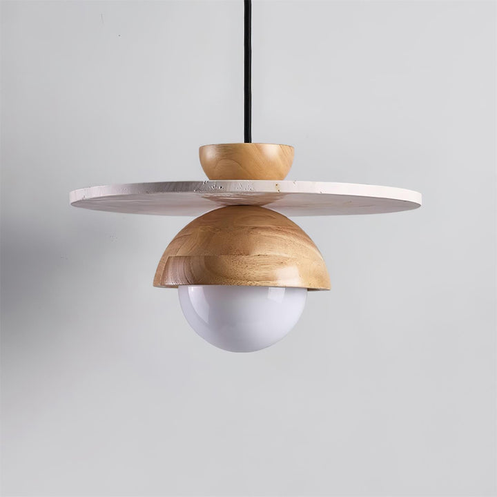 Virelli Lampe Pendante Globe en Verre Disque en Travertin Bois de Noyer Naturel - Neutralighting