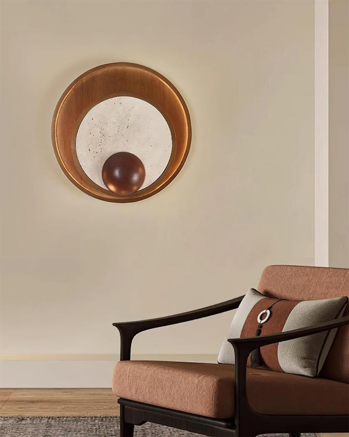 Ritta Applique Murale Travertin Cadre Circulaire en Bois - Neutralighting