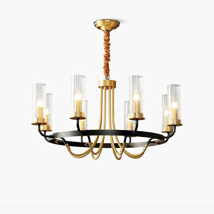 Chandelier Cadre Rond Noir Bras en Laiton avec Verre Cannelé - Neutralighting