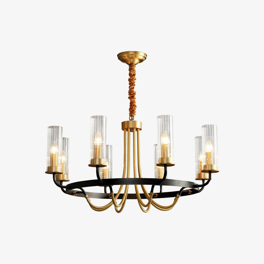 Chandelier Cadre Rond Noir Bras en Laiton avec Verre Cannelé - Neutralighting