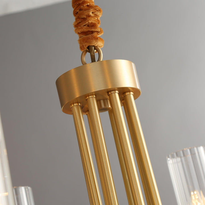 Chandelier Cadre Rond Noir Bras en Laiton avec Verre Cannelé - Neutralighting