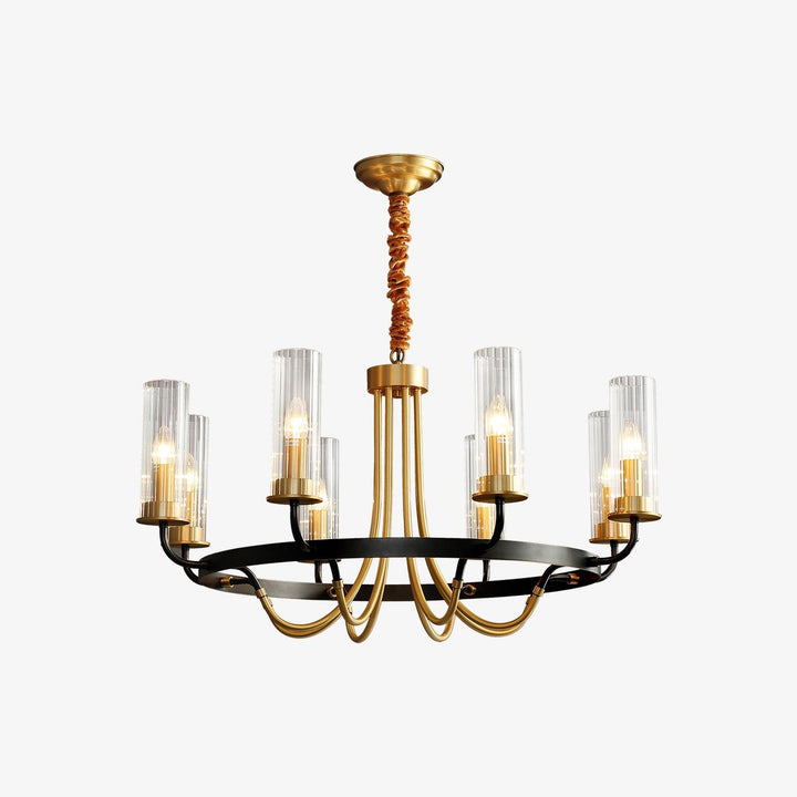 Chandelier Cadre Rond Noir Bras en Laiton avec Verre Cannelé - Neutralighting