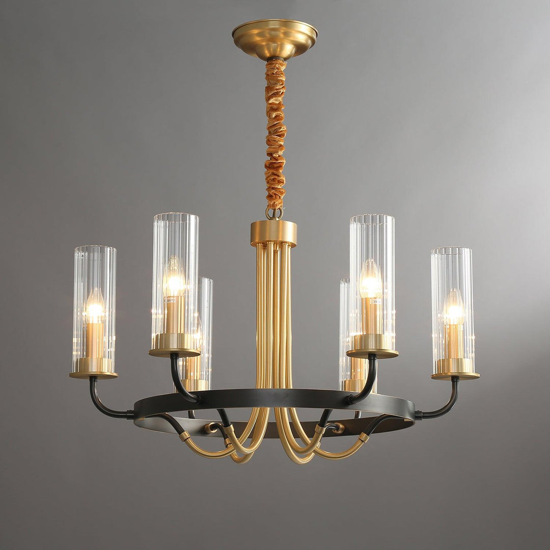 Chandelier Cadre Rond Noir Bras en Laiton avec Verre Cannelé - Neutralighting