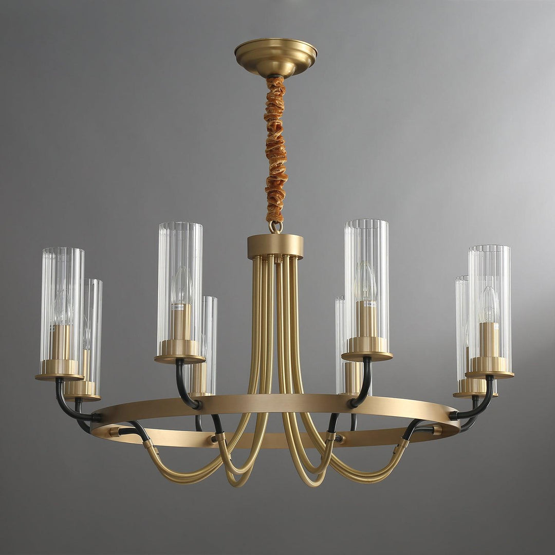 Chandelier Cadre Rond Noir Bras en Laiton avec Verre Cannelé - Neutralighting