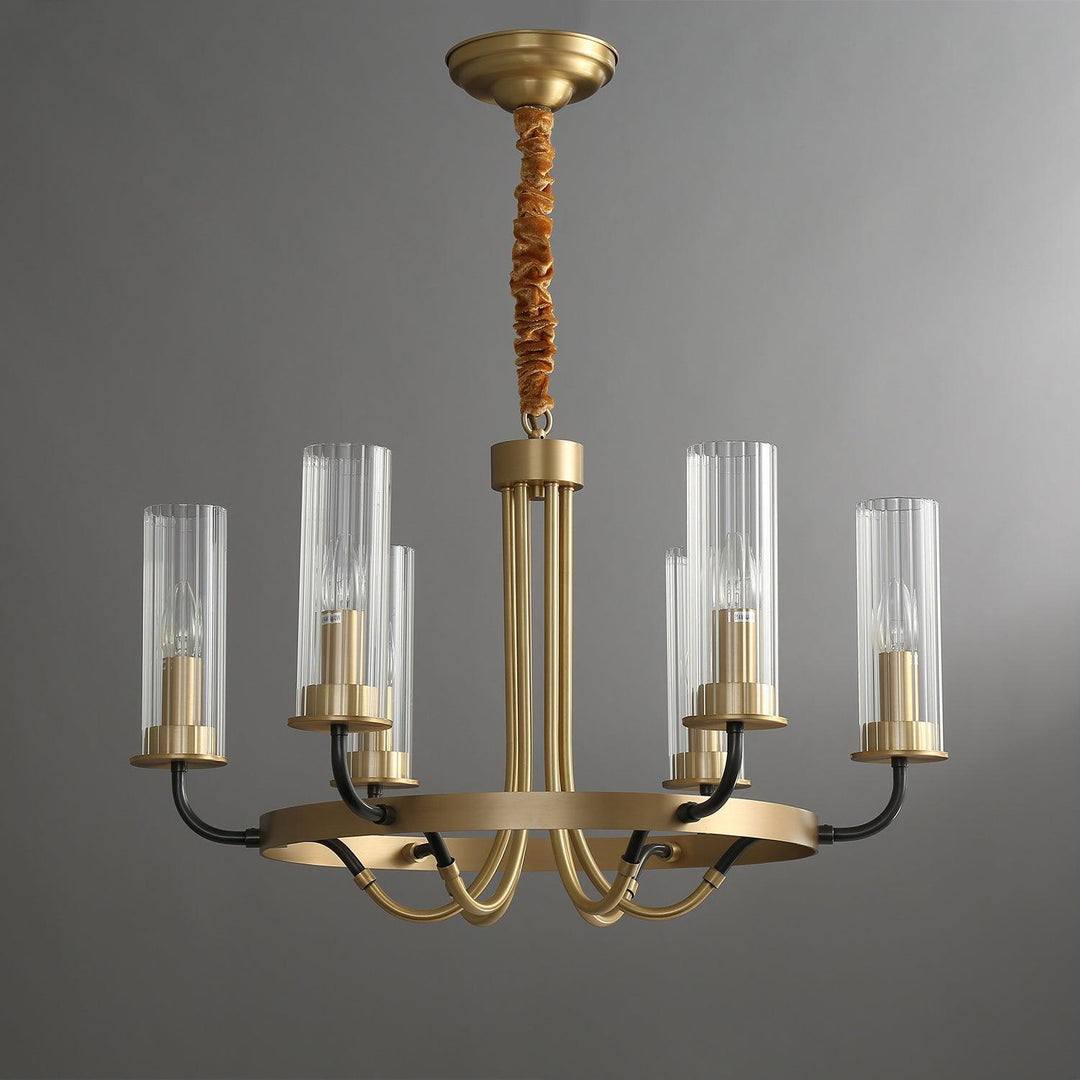 Chandelier Cadre Rond Noir Bras en Laiton avec Verre Cannelé - Neutralighting