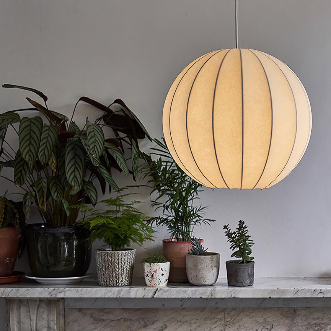Aura Lampe Pendante Moderne Globe Côtelé Soie - Neutralighting