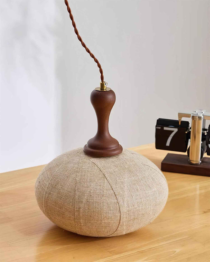 Kenso Suspension Lampe en Tissu Sphérique Col en Bois - Neutralighting