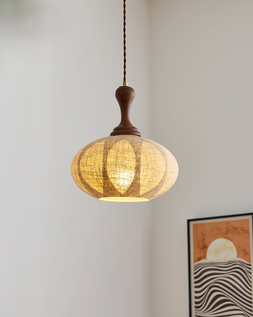 Kenso Suspension Lampe en Tissu Sphérique Col en Bois - Neutralighting
