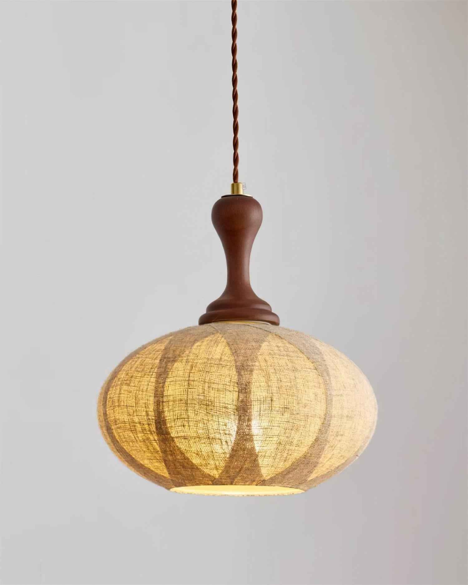 Kenso Suspension Lampe en Tissu Sphérique Col en Bois - Neutralighting