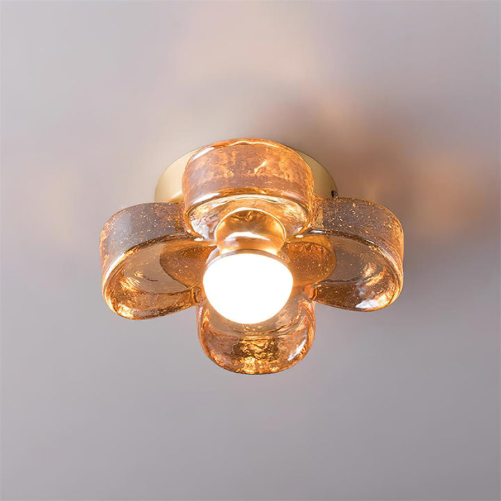 Lampe Plafond avec Pétales de Trèfle en Verre Ambre et Laiton Style Scandinave - Neutralighting