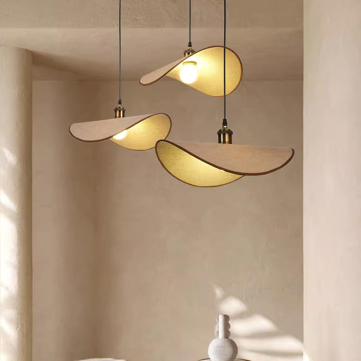 Aira Suspension Lampe Abat-jour en lin Bois Organique Sculptural - Neutralighting