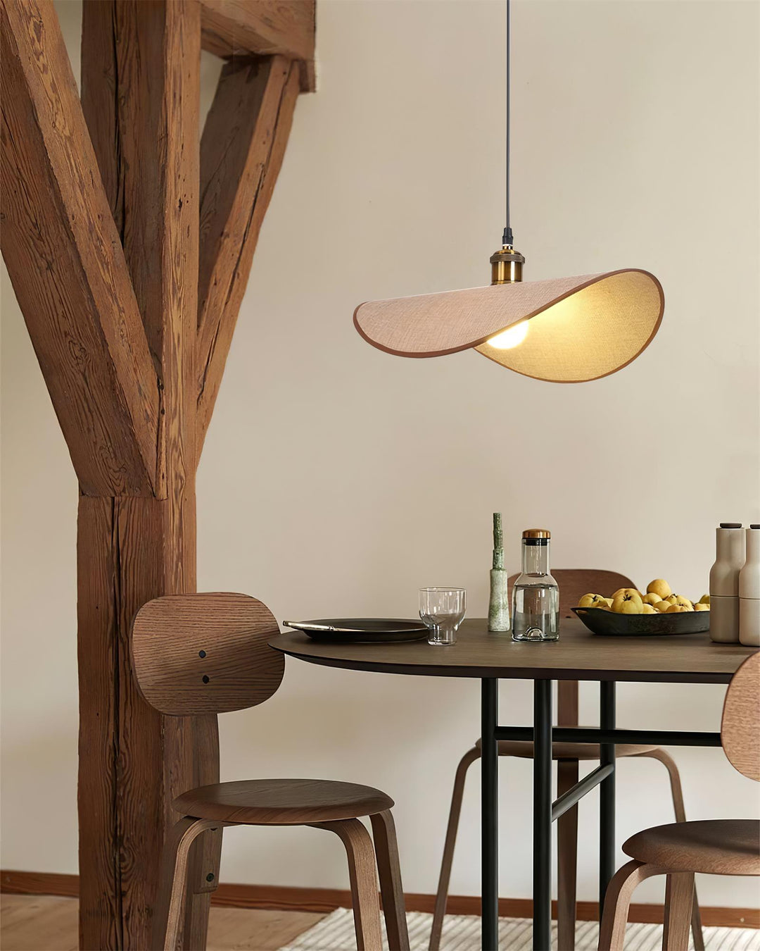Aira Suspension Lampe Abat-jour en lin Bois Organique Sculptural - Neutralighting
