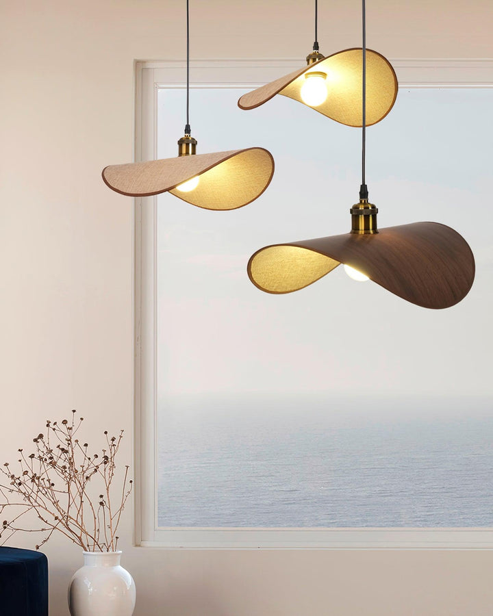 Aira Suspension Lampe Abat-jour en lin Bois Organique Sculptural - Neutralighting