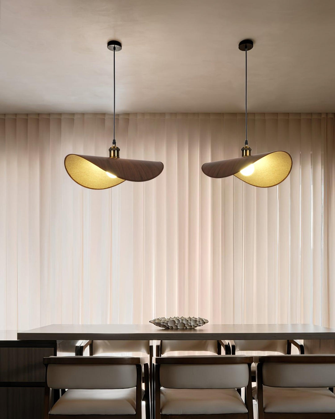 Aira Suspension Lampe Abat-jour en lin Bois Organique Sculptural - Neutralighting