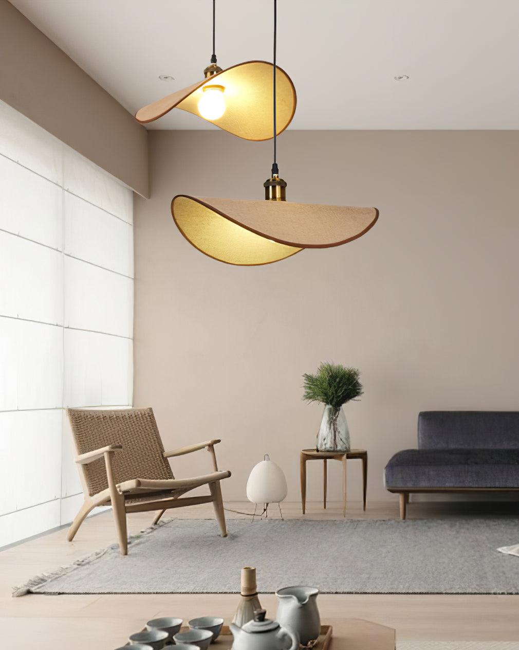 Aira Suspension Lampe Abat-jour en lin Bois Organique Sculptural - Neutralighting