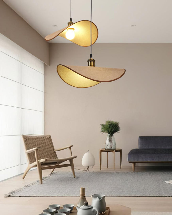 Aira Suspension Lampe Abat-jour en lin Bois Organique Sculptural - Neutralighting