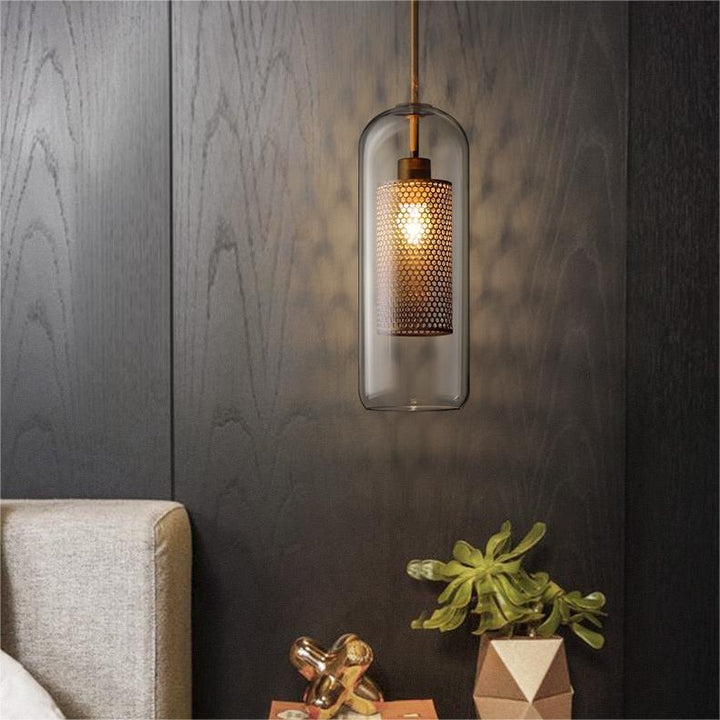 Hessa Suspension Globe/Cylindre Moderne. Métal/Verre. Doré/Argent. Salon - Neutralighting