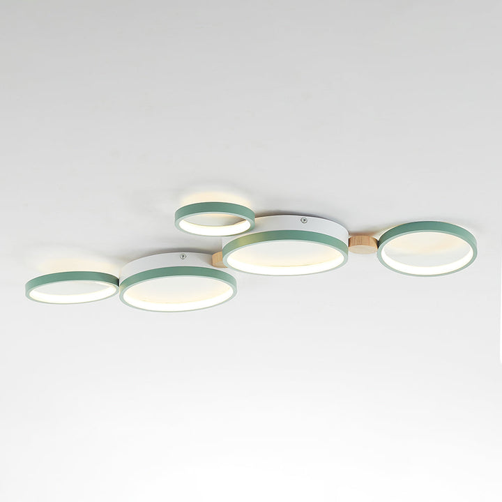 Fylo Plafonnier Rond Moderne. Métal/Bois. Blanc/Gris/Vert. Salon - Neutralighting