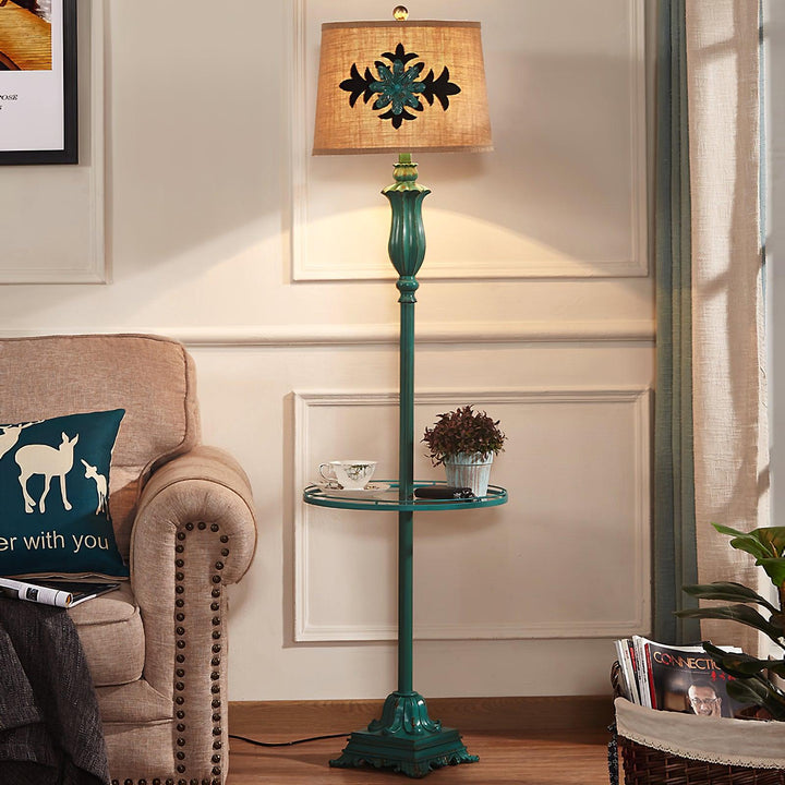 Tiffany Lampadaire Cylindre Vintage, Métal/Résine, Vert, Salon - Neutralighting