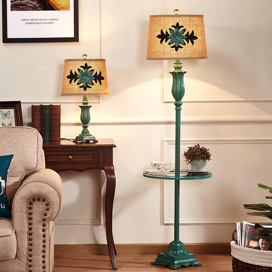 Tiffany Lampadaire Cylindre Vintage, Métal/Résine, Vert, Salon - Neutralighting