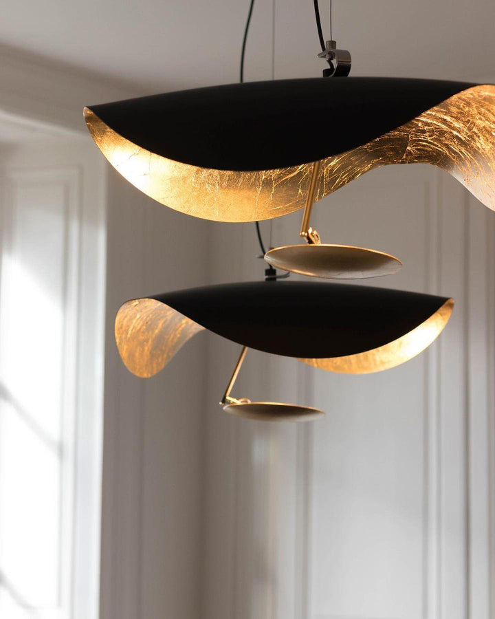 Lustra Suspension Lampe Abat-jour Courbé Noir et Or - Neutralighting