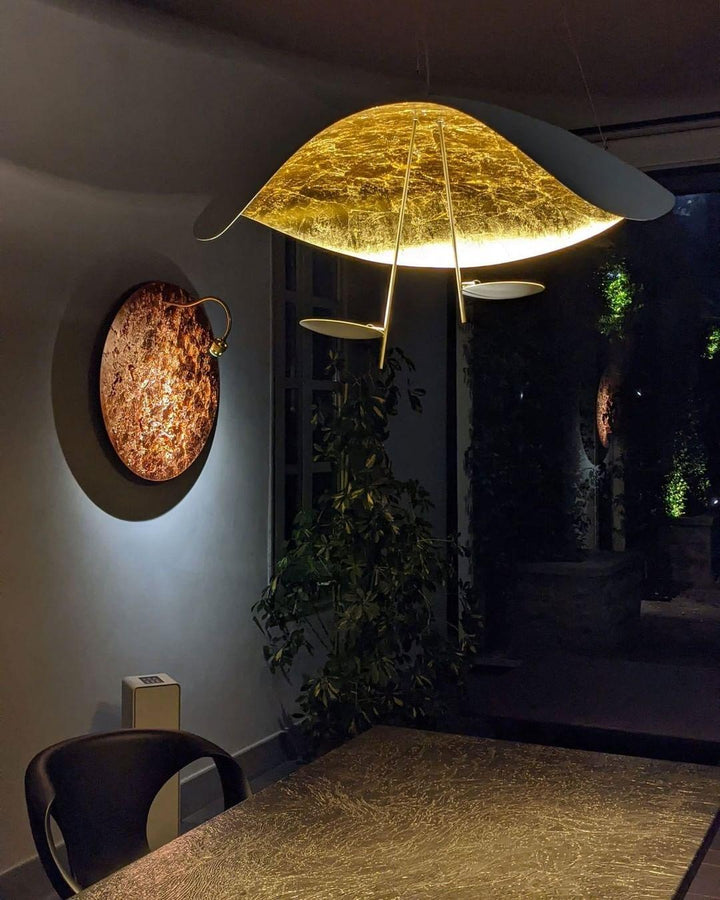 Lustra Suspension Lampe Abat-jour Courbé Noir et Or - Neutralighting