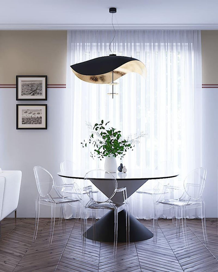 Lustra Suspension Lampe Abat-jour Courbé Noir et Or - Neutralighting