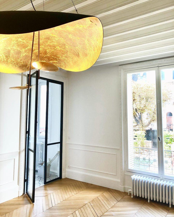 Lustra Suspension Lampe Abat-jour Courbé Noir et Or - Neutralighting
