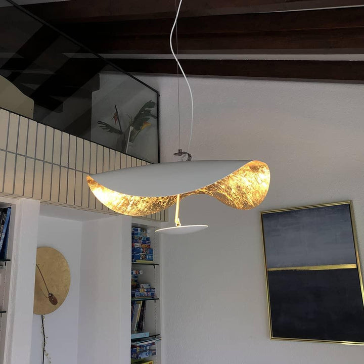 Lustra Suspension Lampe Abat-jour Courbé Noir et Or - Neutralighting
