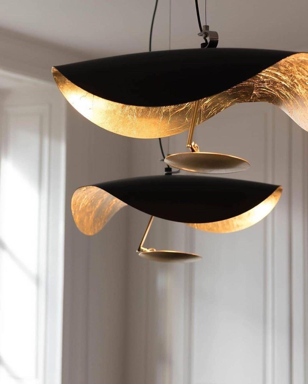 Lustra Suspension Lampe Abat-jour Courbé Noir et Or - Neutralighting