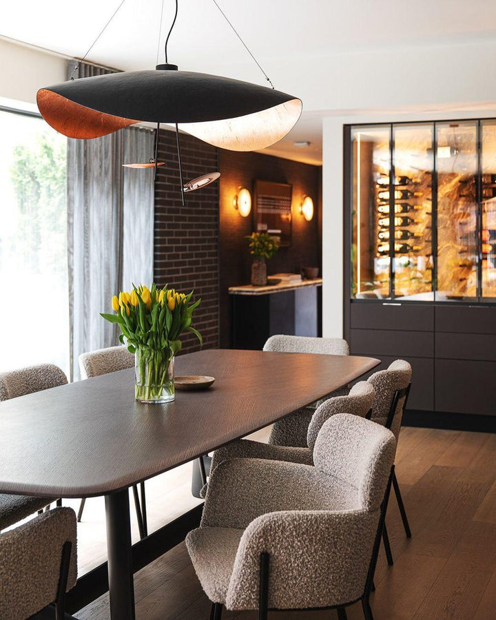 Lustra Suspension Lampe Abat-jour Courbé Noir et Or - Neutralighting