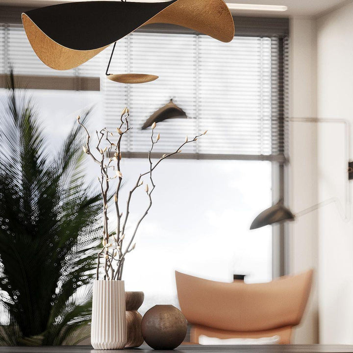 Lustra Suspension Lampe Abat-jour Courbé Noir et Or - Neutralighting