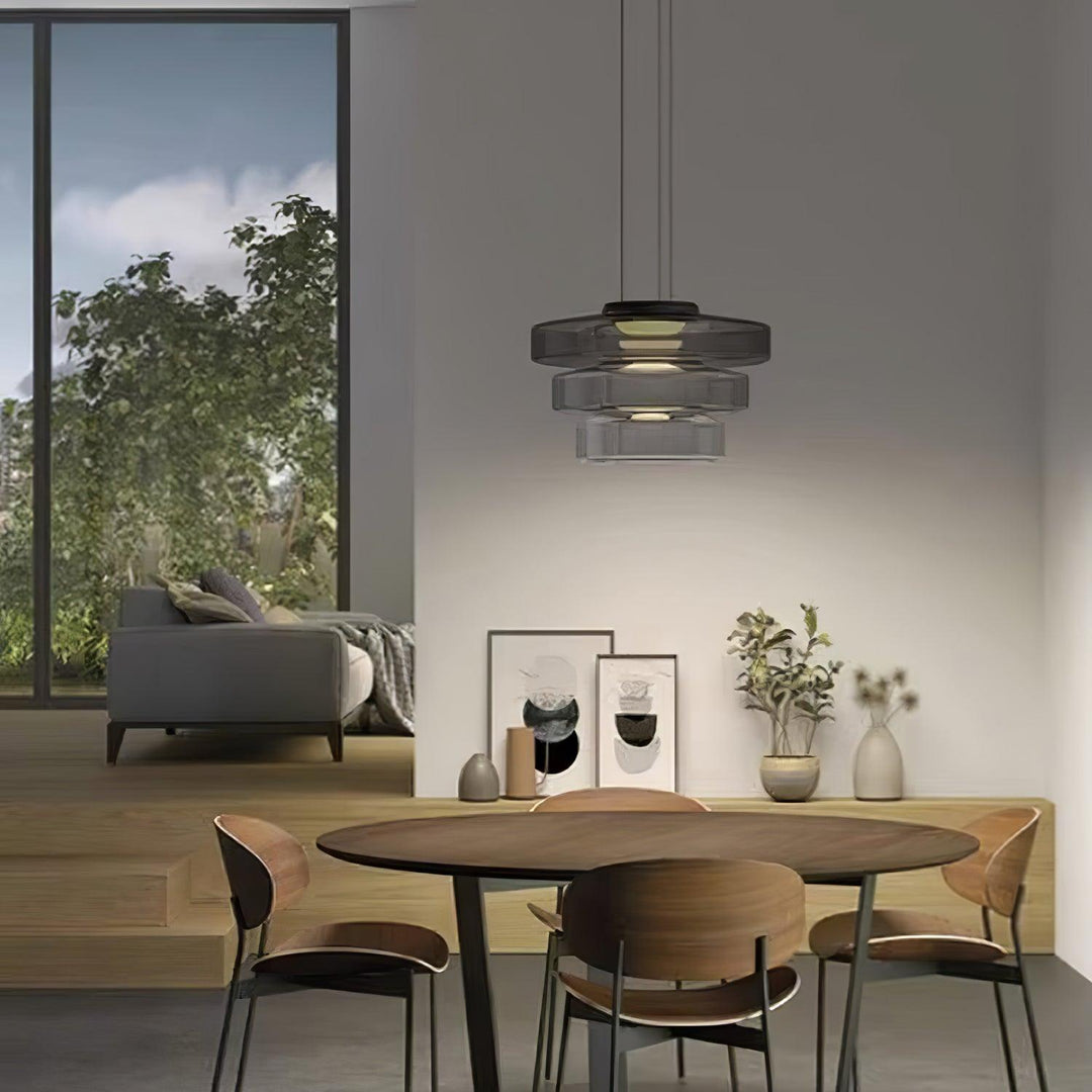 Lustra Suspension en Verre à Cercles Multi-Niveaux - Neutralighting