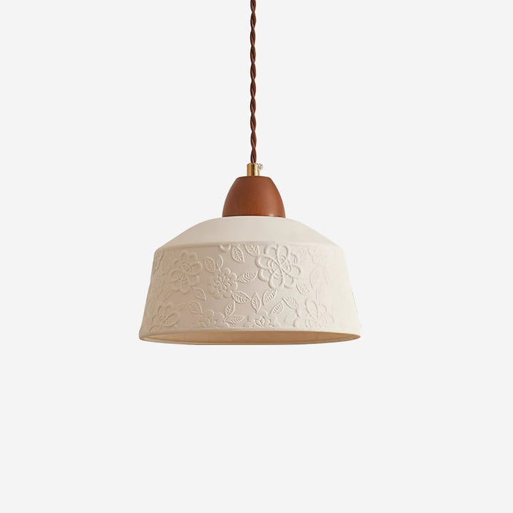 Suspension Tambour en Céramique Texturée Bois de Noyer Rétro - Neutralighting