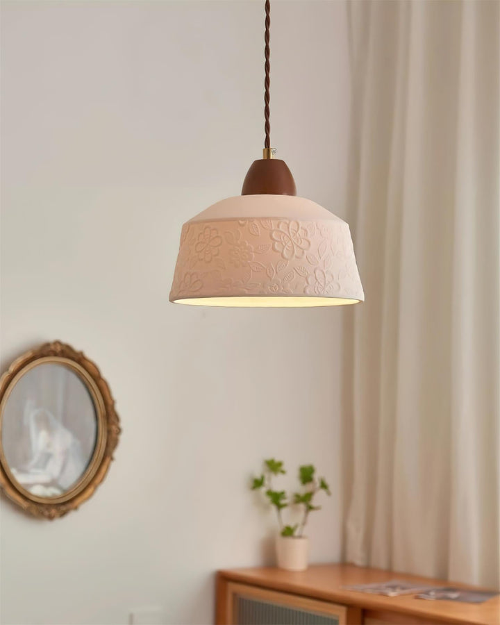 Suspension Tambour en Céramique Texturée Bois de Noyer Rétro - Neutralighting