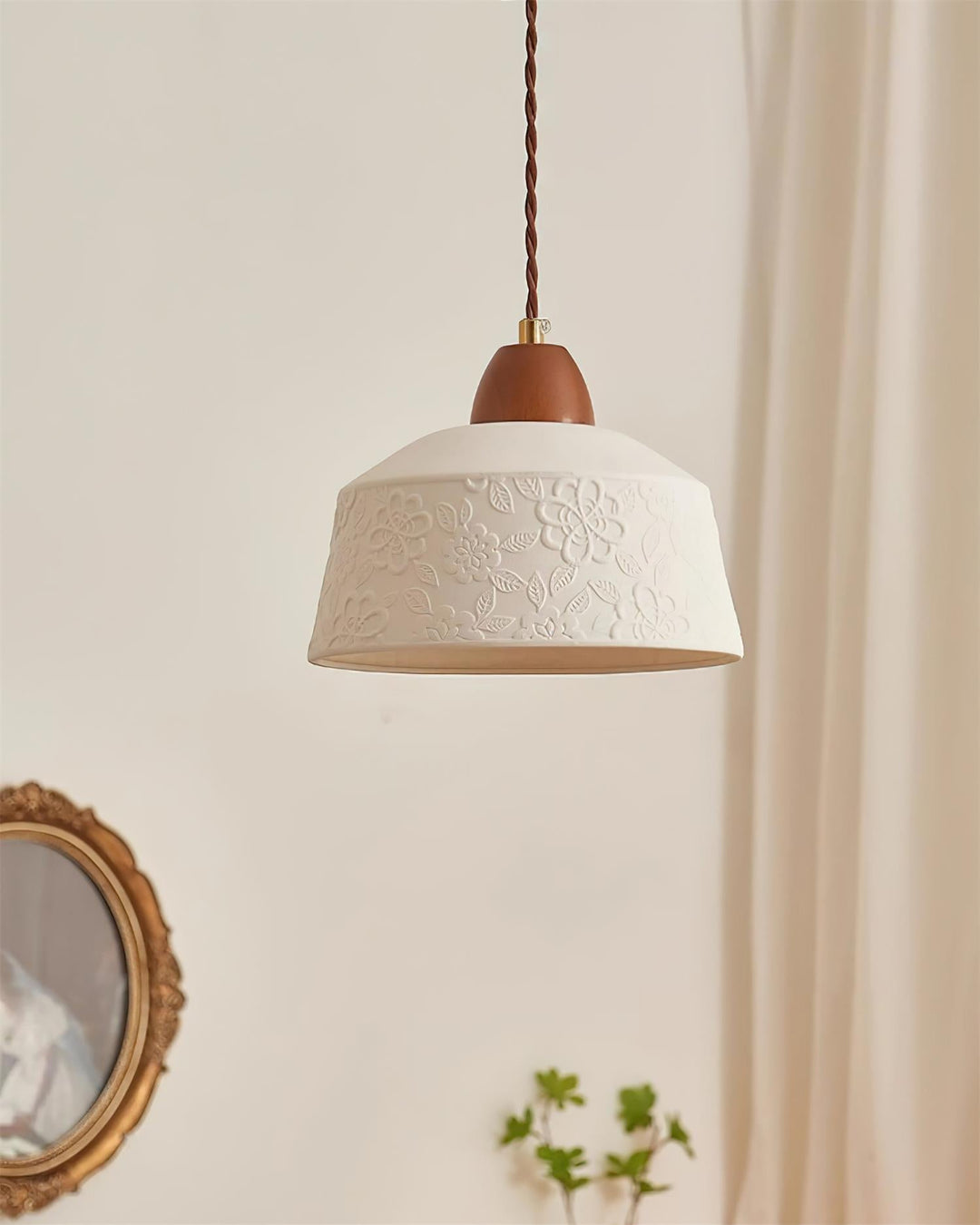 Suspension Tambour en Céramique Texturée Bois de Noyer Rétro - Neutralighting