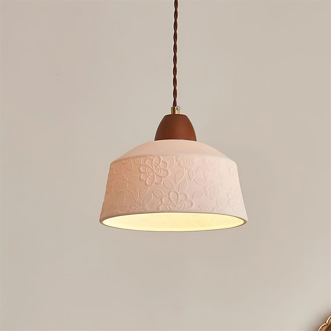 Suspension Tambour en Céramique Texturée Bois de Noyer Rétro - Neutralighting