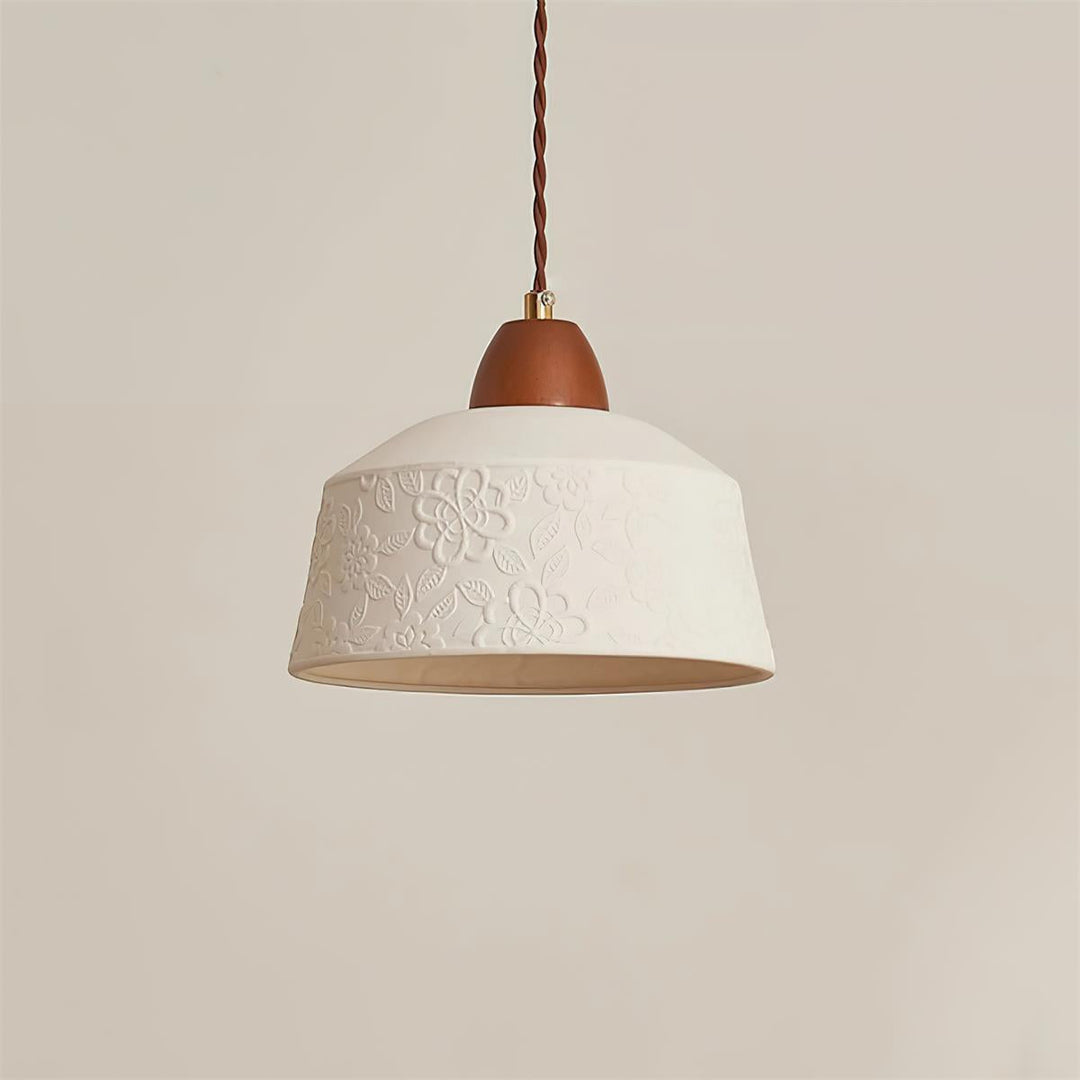 Suspension Tambour en Céramique Texturée Bois de Noyer Rétro - Neutralighting