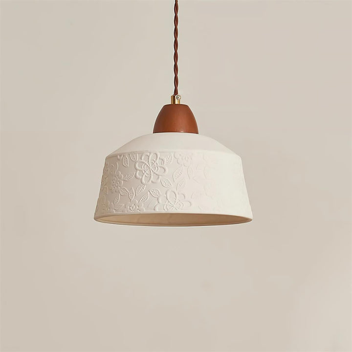 Suspension Tambour en Céramique Texturée Bois de Noyer Rétro - Neutralighting