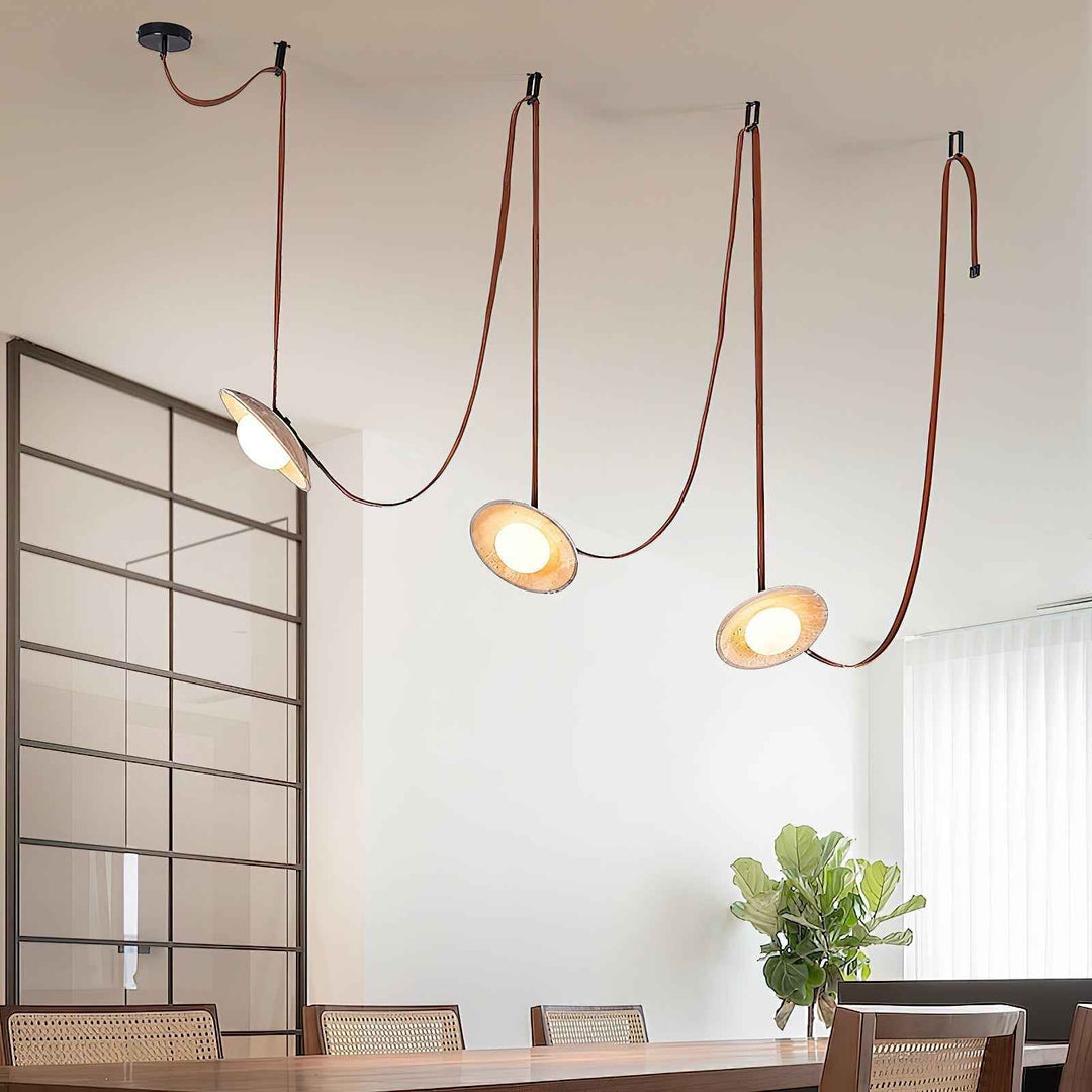 Lampe Pendentive en Cuir et Travertin Rail Moderne Minimaliste Olnoran - Neutralighting