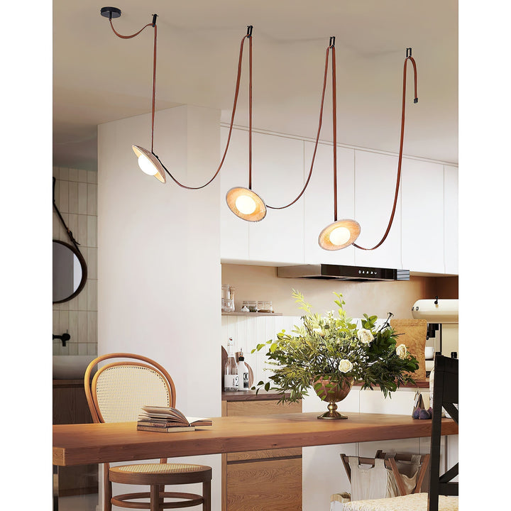 Lampe Pendentive en Cuir et Travertin Rail Moderne Minimaliste Olnoran - Neutralighting