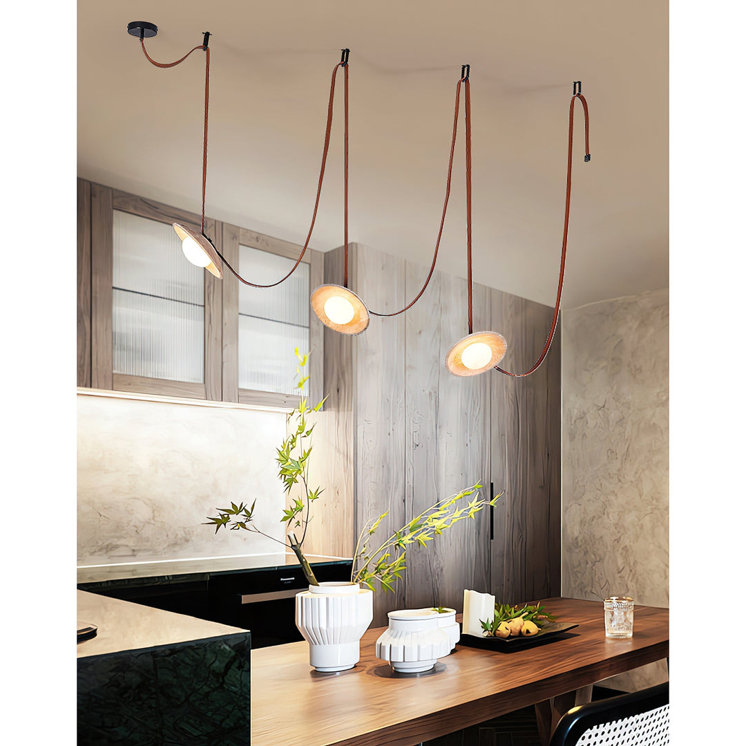 Lampe Pendentive en Cuir et Travertin Rail Moderne Minimaliste Olnoran - Neutralighting