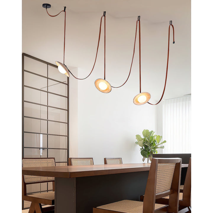 Lampe Pendentive en Cuir et Travertin Rail Moderne Minimaliste Olnoran - Neutralighting