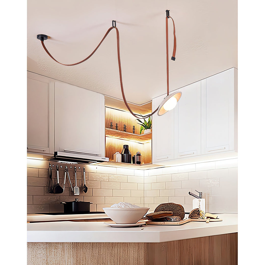 Lampe Pendentive en Cuir et Travertin Rail Moderne Minimaliste Olnoran - Neutralighting