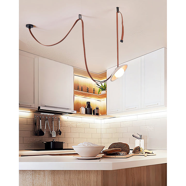 Lampe Pendentive en Cuir et Travertin Rail Moderne Minimaliste Olnoran - Neutralighting