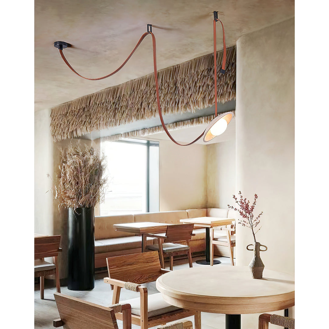 Lampe Pendentive en Cuir et Travertin Rail Moderne Minimaliste Olnoran - Neutralighting